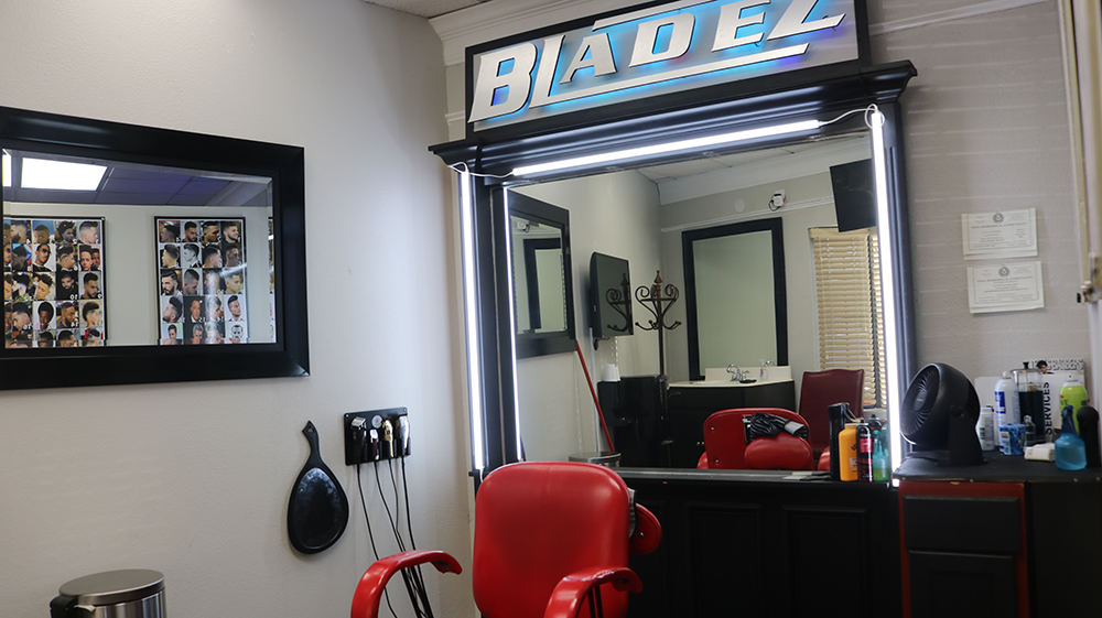 Bladez Barber and Braiding chair station in Fort Worth
